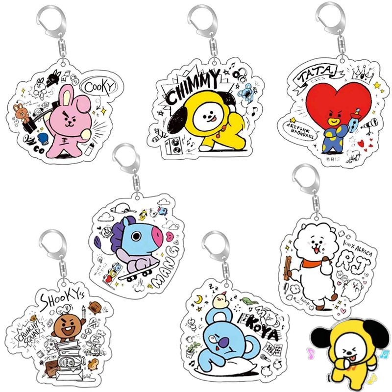 Anime Girl Merchandise - Portachiavi in acrilico BT21 anime cartoon,